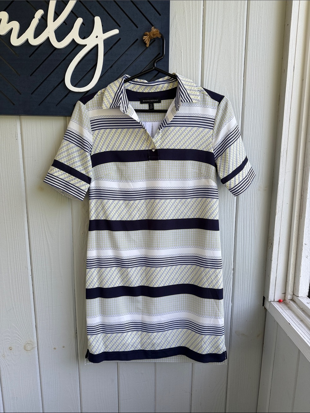 Banana Republic Navy and Light Gray Striped Polo Dress